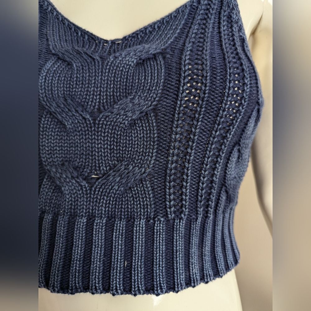 American eagle Cropped knit tank top navy blue cable knit XS - Picture 4 of 8